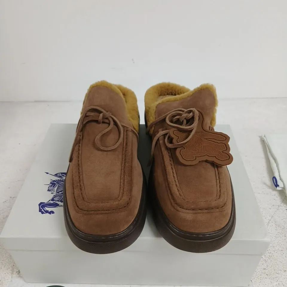 BURBERRY LEATHER MOCCASIN SHOES WITH SHEARLING LINING – UK 12 (EU 46)