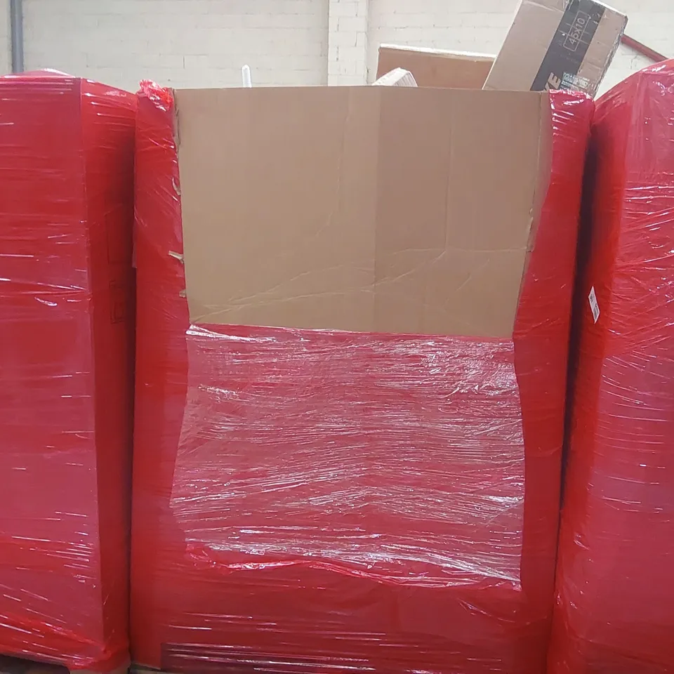 PALLET CONTAINING A LARGE QUANTITY OF ASSORTED ITEMS INCLUDING: CATBOXY SMART WET FEEDER, RUG, PET PLAYPEN, LAWN LEVELING RAKE ECT