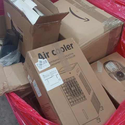 PALLET OF ASSORTED ITEMS INCLUDING: AIR COOLERS, RELAXATION FOOT SPA, VASES, DOOR MAT ECT