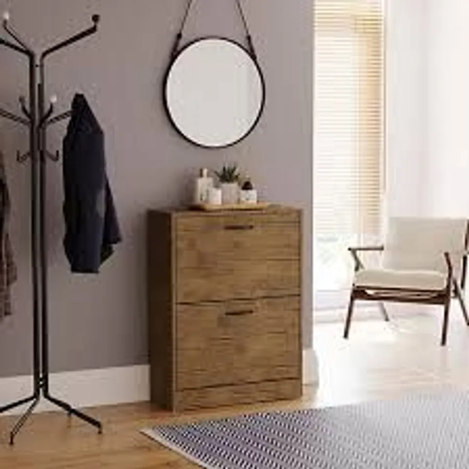 BOXED VIDA 2 DRAWER SHOE CABINET - ANTIQUE BROWN (1 BOX)