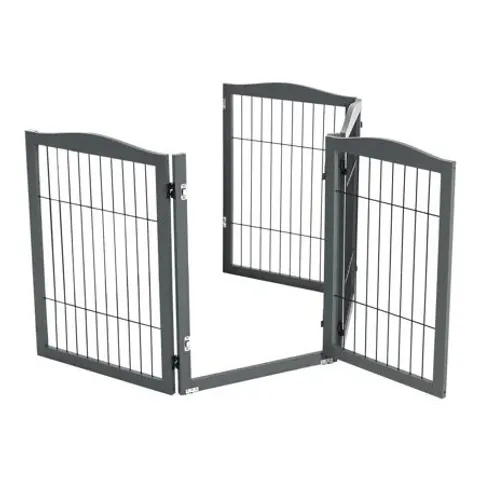BOXED LAKEND METAL AND MANUFACTURED WOOD PET GATE - GREY (1 BOX)