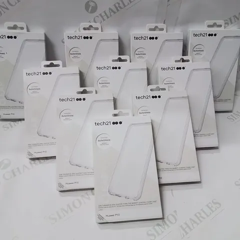 BOX CONTAINING LARGE AMOUNT OF TECH21 BULLETSHIELD IMPACT PROTECTION SCREENS FOR HUAWEI P10 PHONES