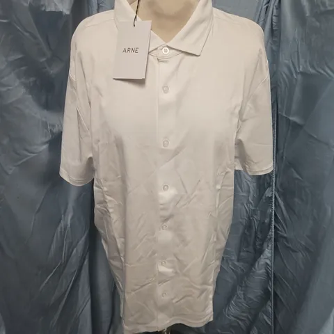 ARNE MERCERISED INTERLOCK BUTTON THROUGH SHIRT IN WHITE - L