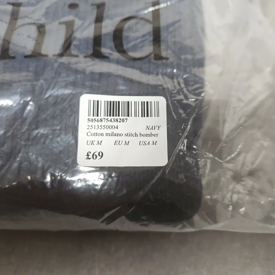 BAGGED NOBODY'S CHILD COTTON MILANO STITCH BOMBER JACKET – NAVY – UK M