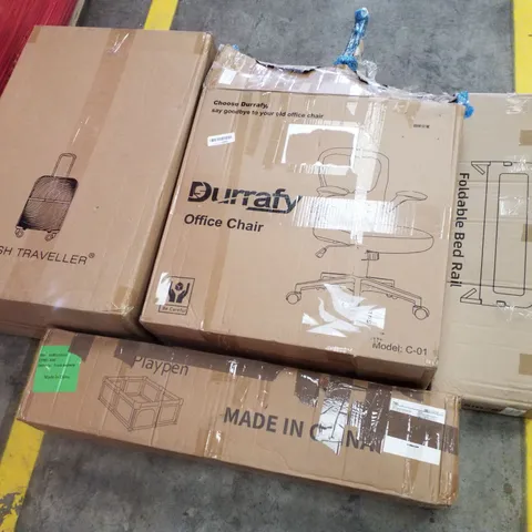 PALLET CONTAINING ASSORTED PRODUCTS INCLUDING OFFICE CHAIRS, PLAYPEN, FOLDABLE BED RAIL & BRITISH TRAVELLER SUITCASE