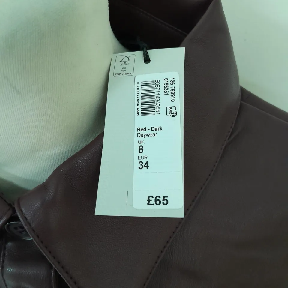 RIVER ISLAND PLUM PUM LONGLINE SHIRT DRESS - UK 8