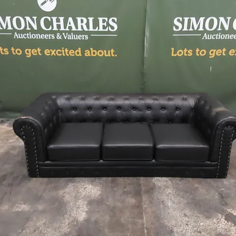ALESTE 3-SEATER CHESTERFIELD VEGAN LEATHER SOFA - BLACK