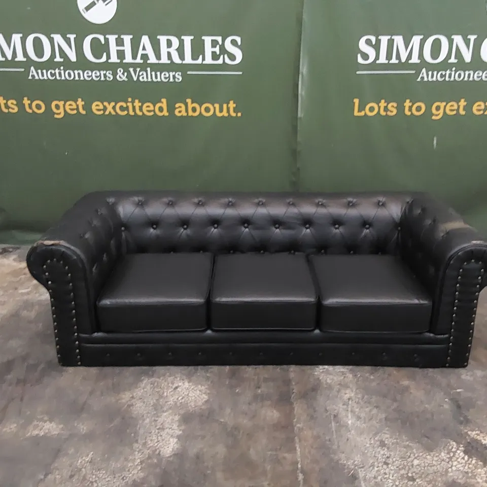 ALESTE 3-SEATER CHESTERFIELD VEGAN LEATHER SOFA - BLACK