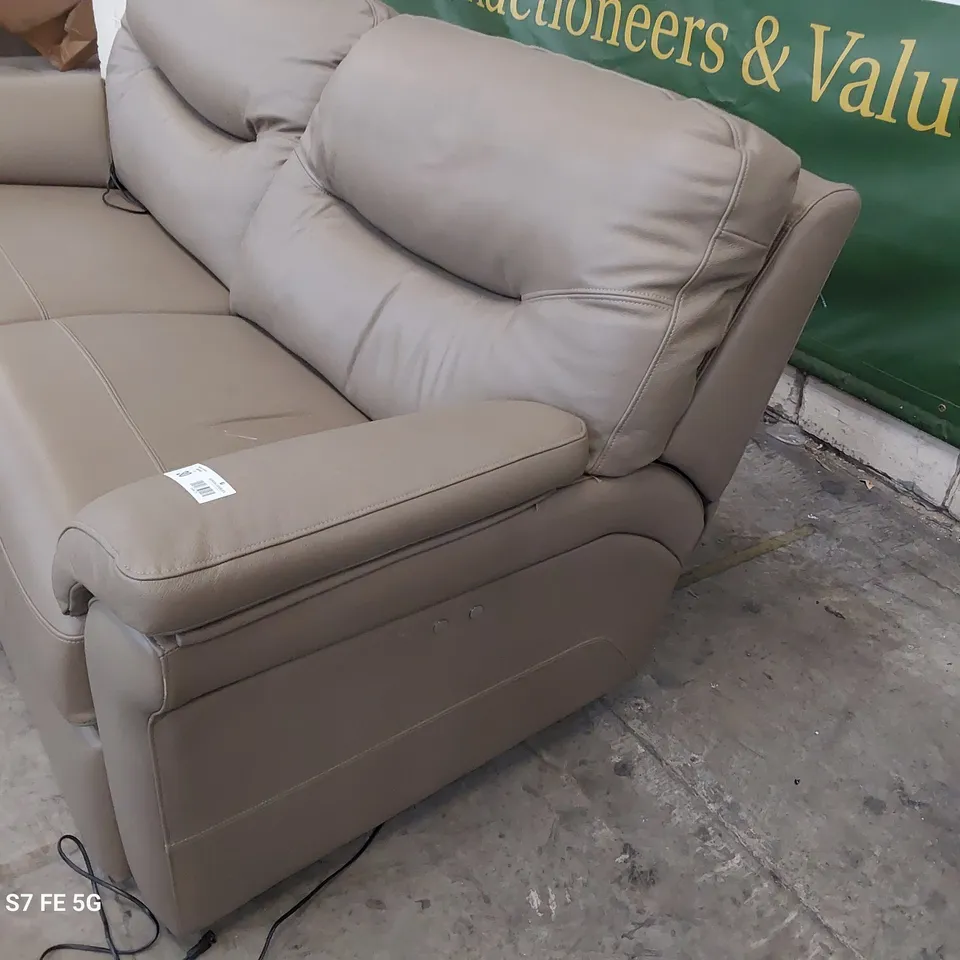 QUALITY BRITISH DESIGNER G PLAN WASHINGTON POWER RECLINING THREE SEATER SOFA CAPRI MUSHROOM LEATHER 
