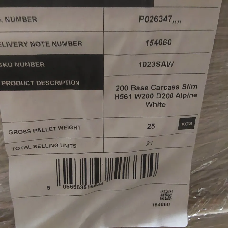 PALLET CONTAINING A LARGE QUANTITY OF BRAND NEW CALYPSO 200 BASE CARCASS SLIM H561 W200 D200 ALPINE WHITE