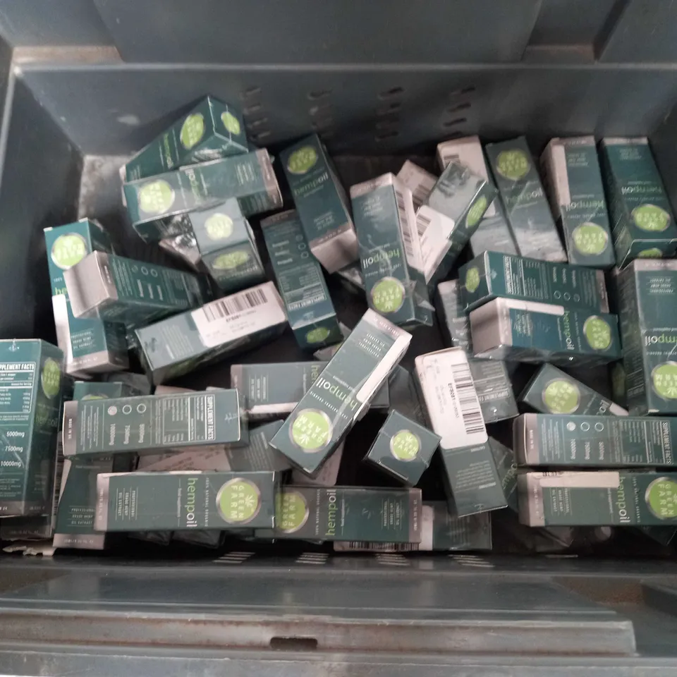 LOT OF APPROXIMATELY 46 GREEN FARM HEMP OIL FOOD SUPPLEMENTS (10ml)