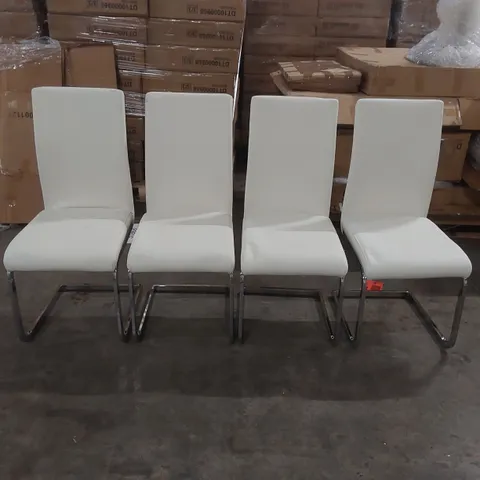 SET OF 4x PERTH DINING CHAIR, WHITE PREMIUM FAUX LEATHER & CHROME