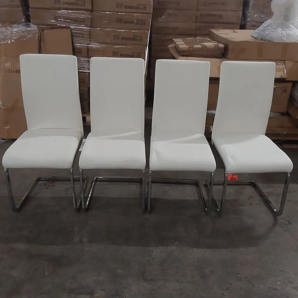 SET OF 4x PERTH DINING CHAIR, WHITE PREMIUM FAUX LEATHER & CHROME