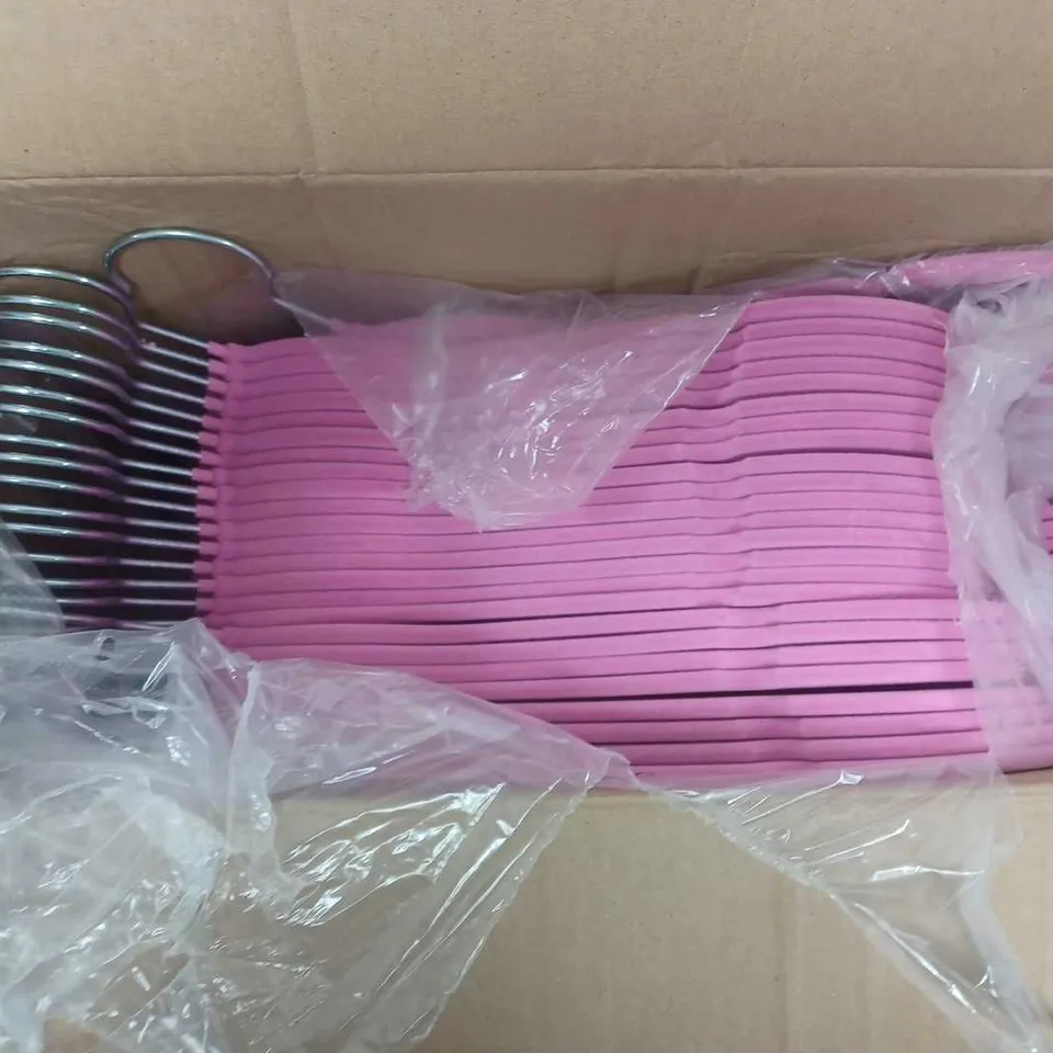 APPROXIMATELY 50 BOXED DECO EXPRESS VELVET HANGERS IN PINK