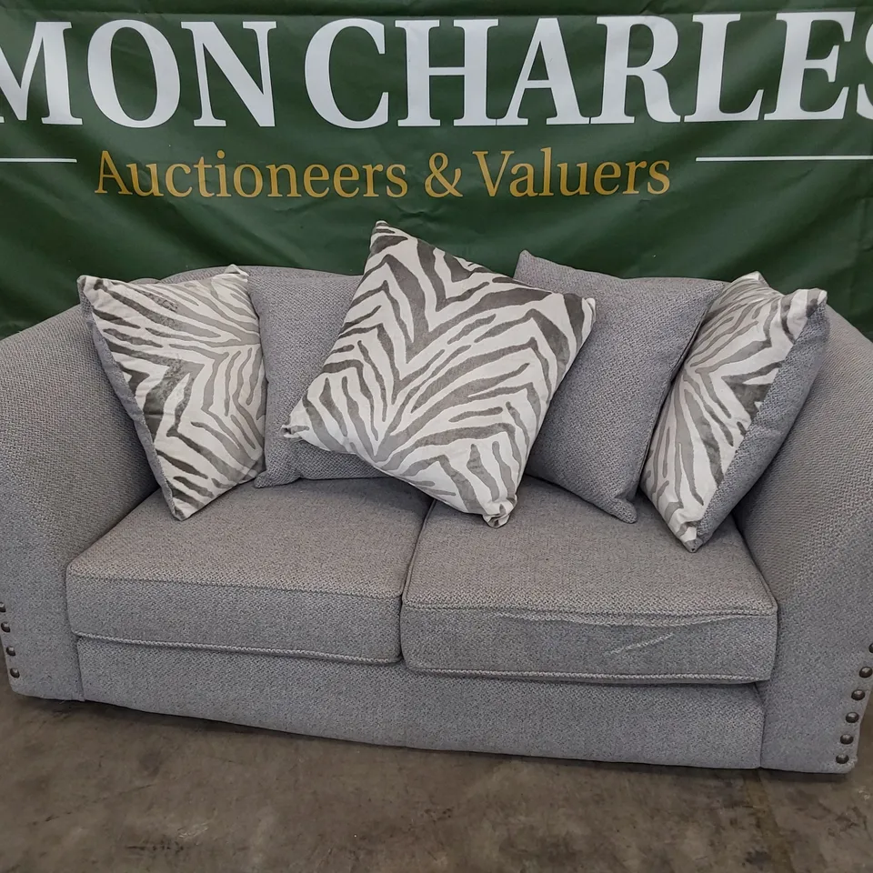 DESIGNER TWO SEATER SOFA WITH SCATTER CUSHIONS & STUDDED DETAIL 
