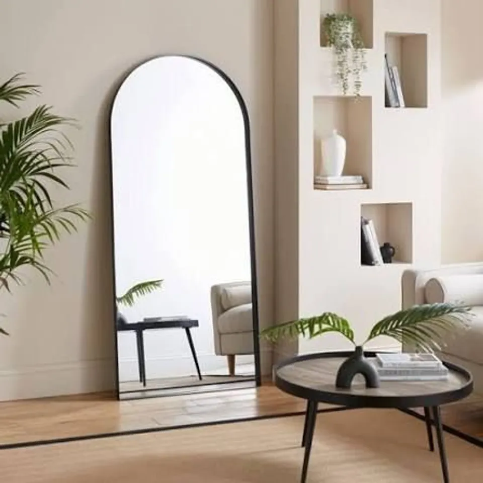 BOXED NEW YORK ARCHED FULL LENGTH LEANER MIRROR 180×80 - BLACK