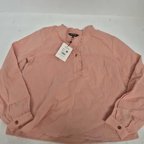WHISTLES TEXTURED FRILL SHIRT IN PINK - UK 12