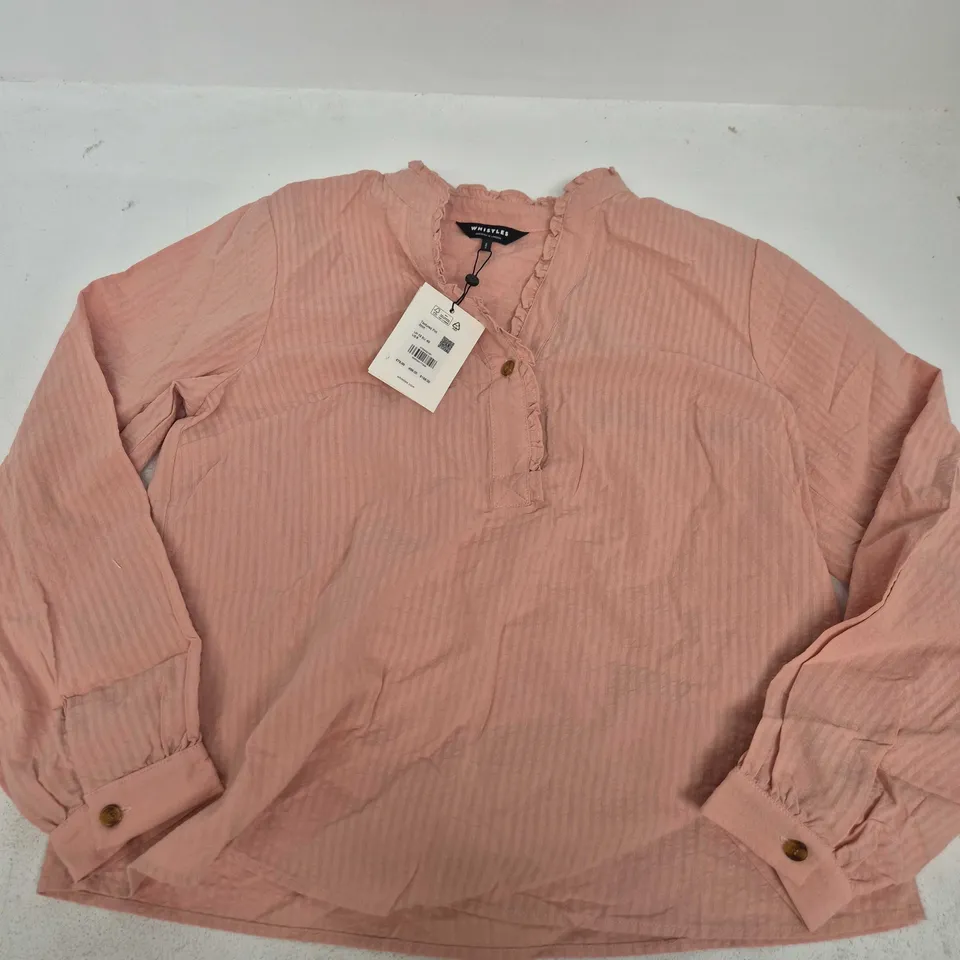 WHISTLES TEXTURED FRILL SHIRT IN PINK - UK 12