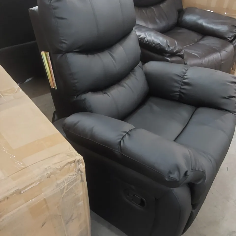 DESIGNER BLACK FAUX LEATHER MANUAL RECLINER CHAIR 