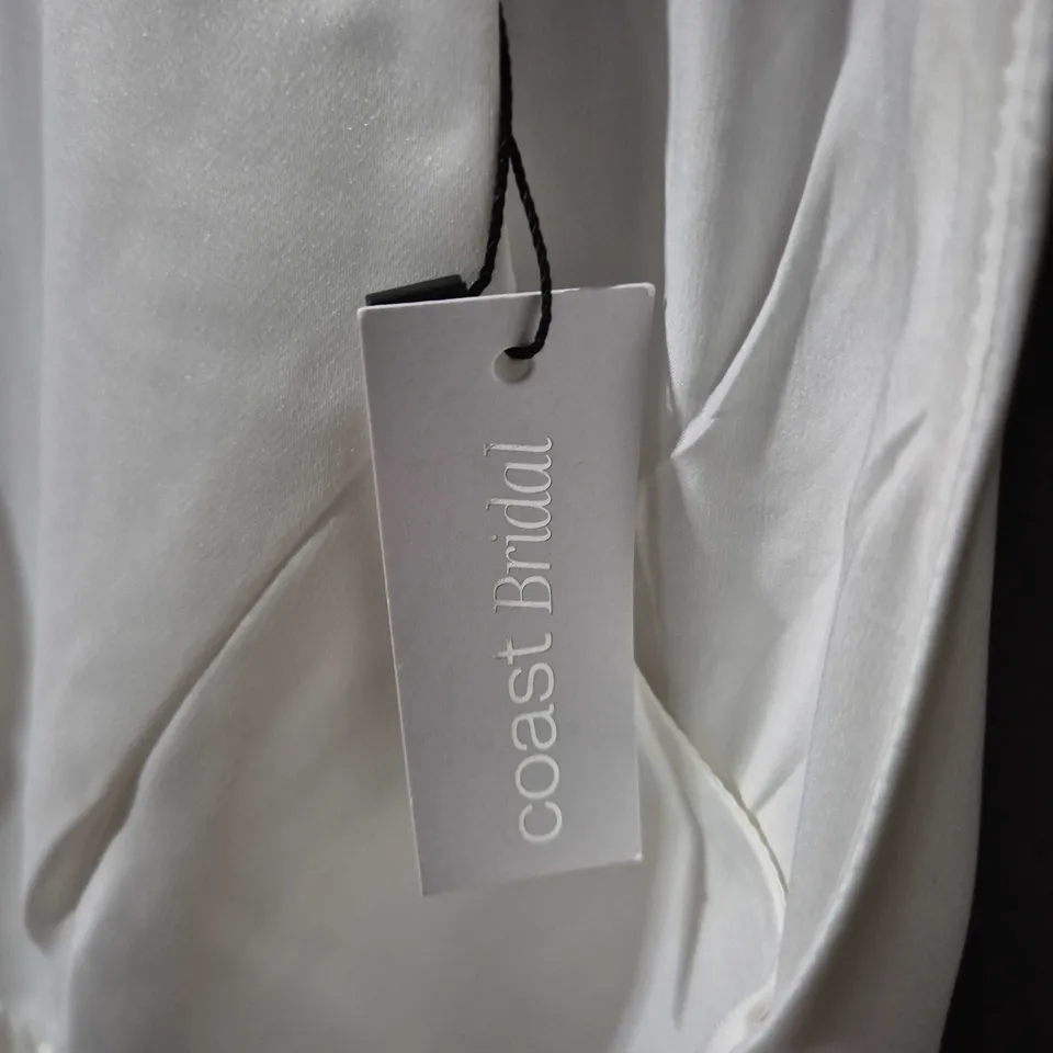 COAST BRIDAL STRUCTURED SATIN HALTER TOP FULL SKIRTED WEDDING DRESS - IVORY -SIZE 10 ON LABEL