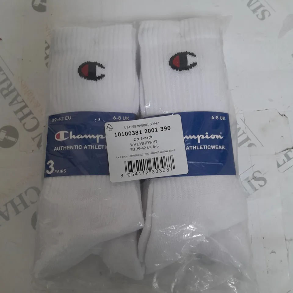 PAIR OF 3-PACK CHAMPION SOCKS - 6/8 UK