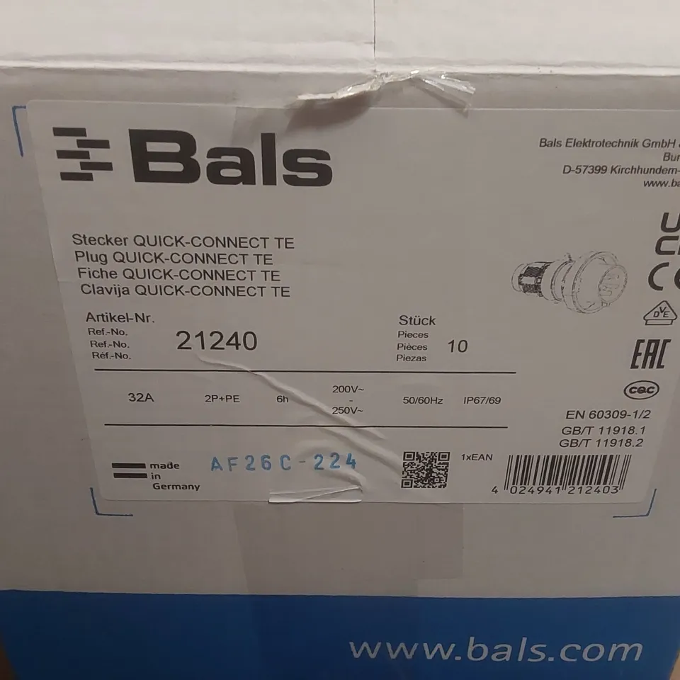 BOX CONTAINING APPROXIMATELY 10x BALS PLUG QUICK-CONNECT TE