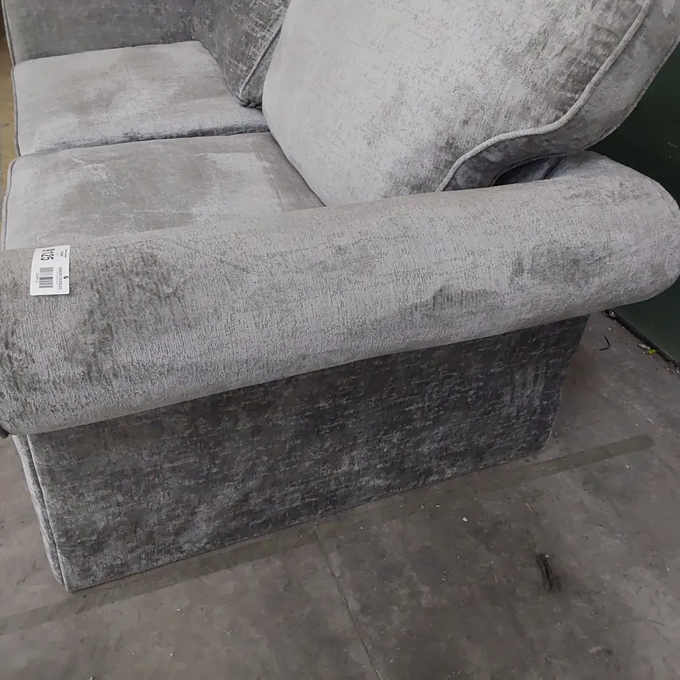 DESIGNER THREE SEATER SCROLL ARM SOFA GREY FABRIC 