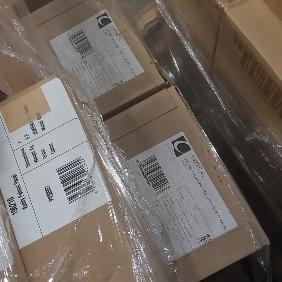 PALLET CONTAINING A LARGE QUANTITY OF ASSORTED BATHROOM FURNITURE PARTS INCLUDING: CALYPSO BASE CARCASSES, VANITY PANELS ECT