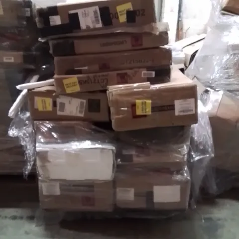 PALLET OF ASSORTED HOUSEHOLD GOODS AND PRODUCTS TO INCLUDE;COMPUTER DESKS,COFFEE TABLE,BAMBOO SHELF 