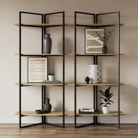 BOXED RAMSON TALL AND WIDE SHELVING UNIT, OAK AND BLACK (1 BOX)