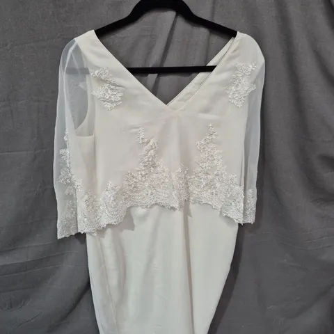 EMMA BRIDAL WHITE LACE-OVERLAY WEDDING DRESS, SIZE 14