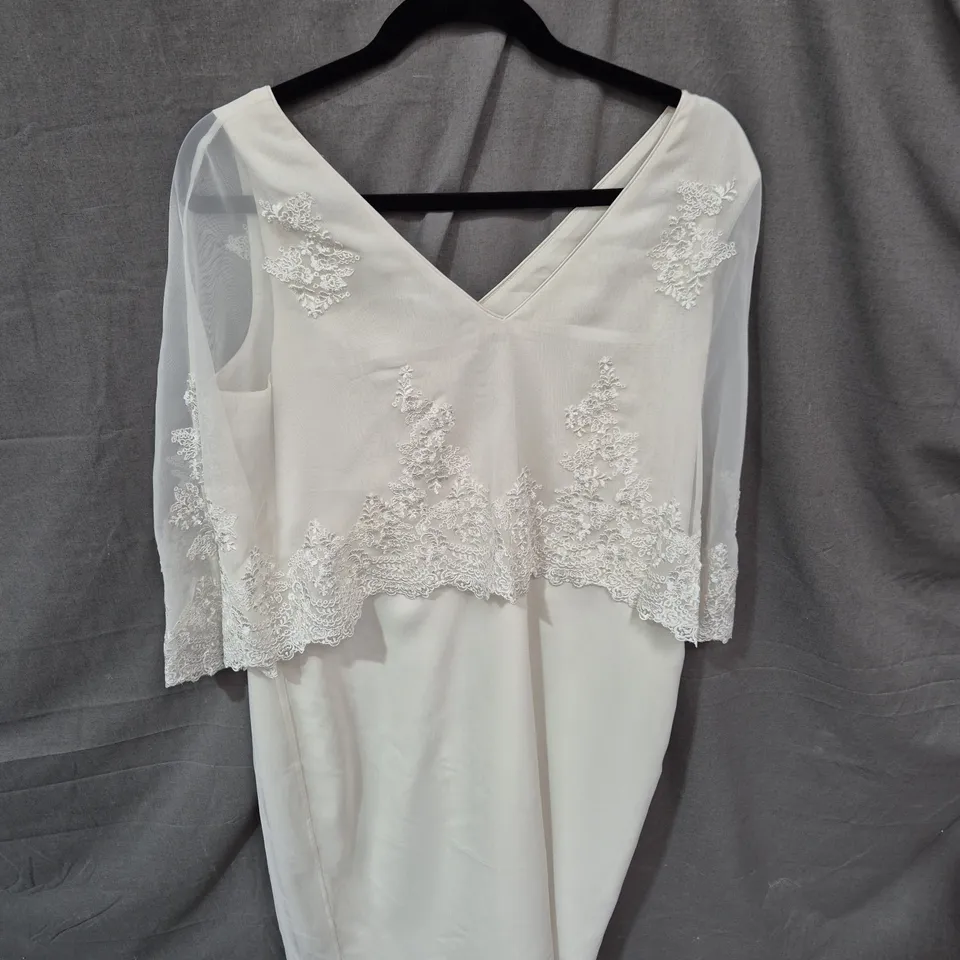 EMMA BRIDAL WHITE LACE-OVERLAY WEDDING DRESS, SIZE 14