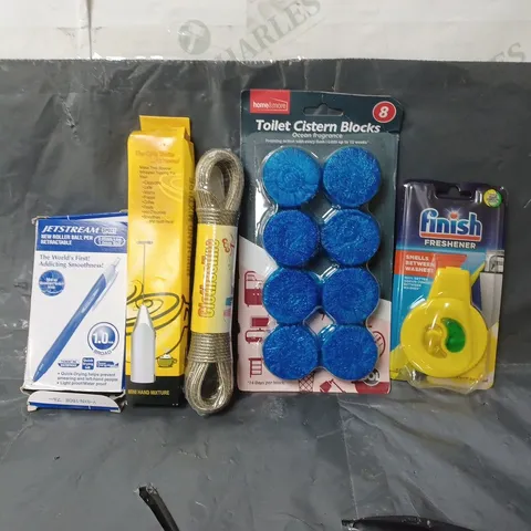 BOX OF APPROXIMATELY 14 ASSORTED ITEMS TO INCLUDE - TOILET CISTERN BLOCKS , FINISH FRESHENER , CLOTHESLINE ETC