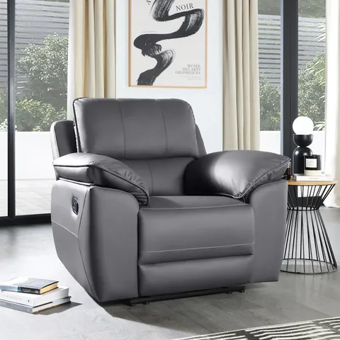BOXED SEVILLE RECLINER ARMCHAIR, GREY PREMIUM FAUX LEATHER (1 BOX)