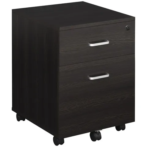 BOXED VINSETTO 2-DRAWER LOCKING OFFICE FILING CABINET W/ 5 WHEELS ROLLING STORAGE HANGING A4 CUPBOARD HOME ORGANISATION BLACK WOOD GRAIN (1 BOX)
