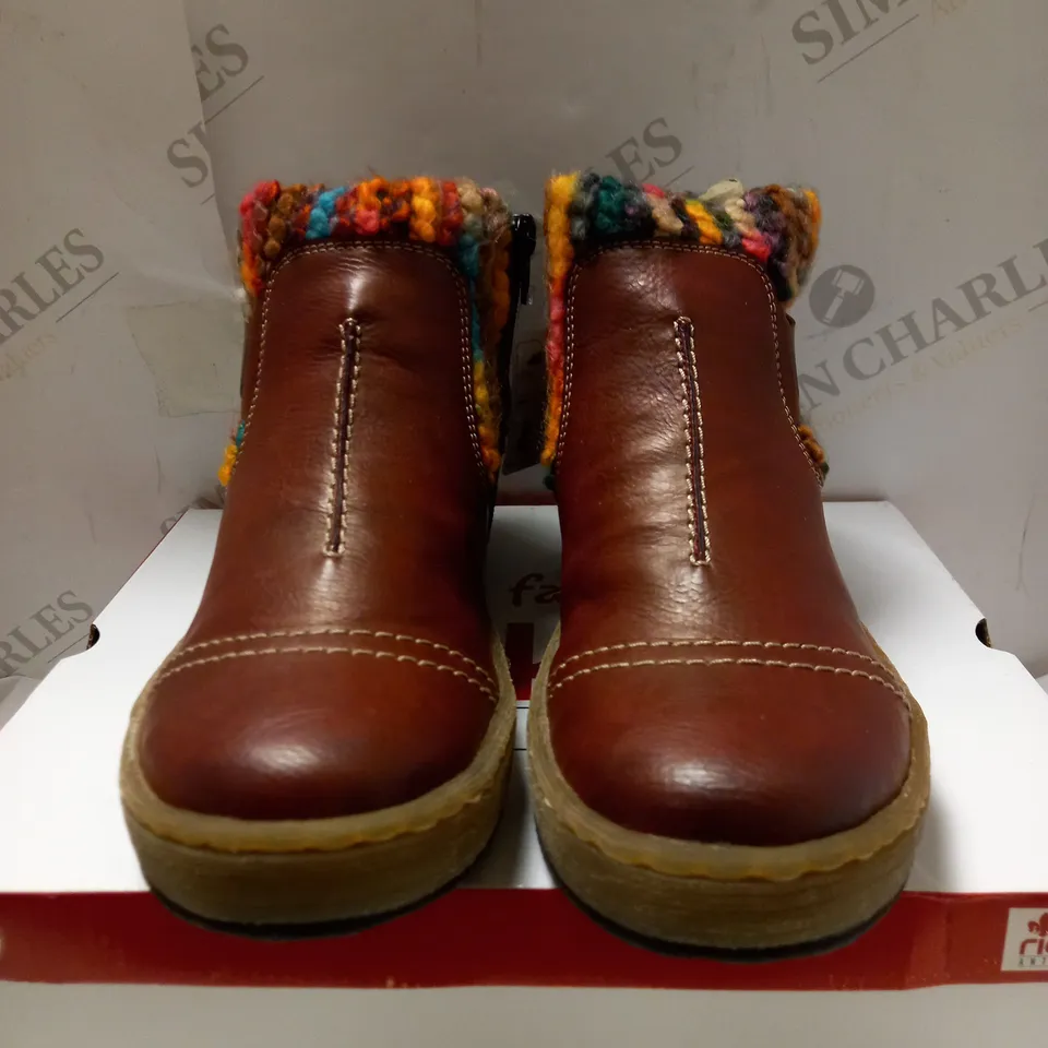 RIEKER WOOL LINED ANKLE BOOTS WINE - SIZE 6