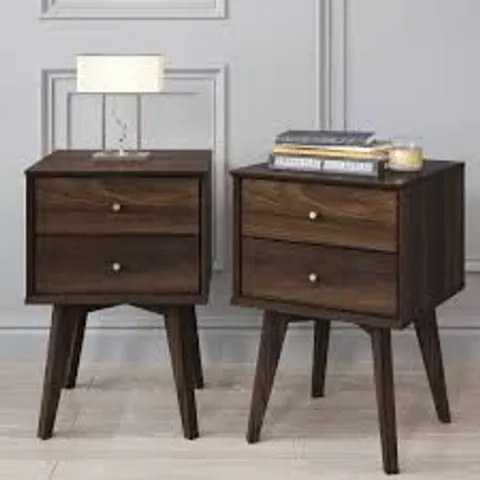 BOXED ABBY MANUFACTURED WOOD BEDSIDE TABLE SETS OF 2 - ROYAL WALNUT (1 BOX)