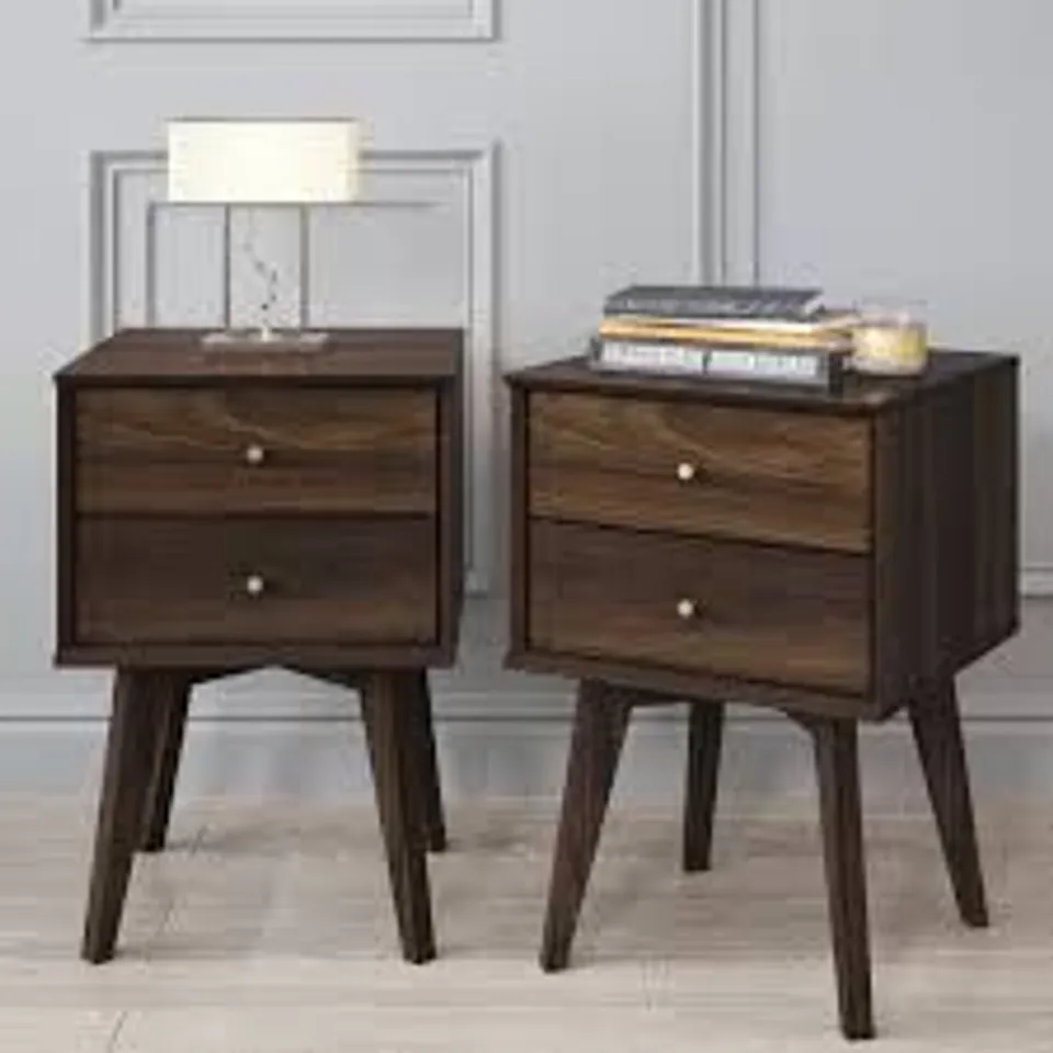 BOXED ABBY MANUFACTURED WOOD BEDSIDE TABLE SETS OF 2 - ROYAL WALNUT (1 BOX)