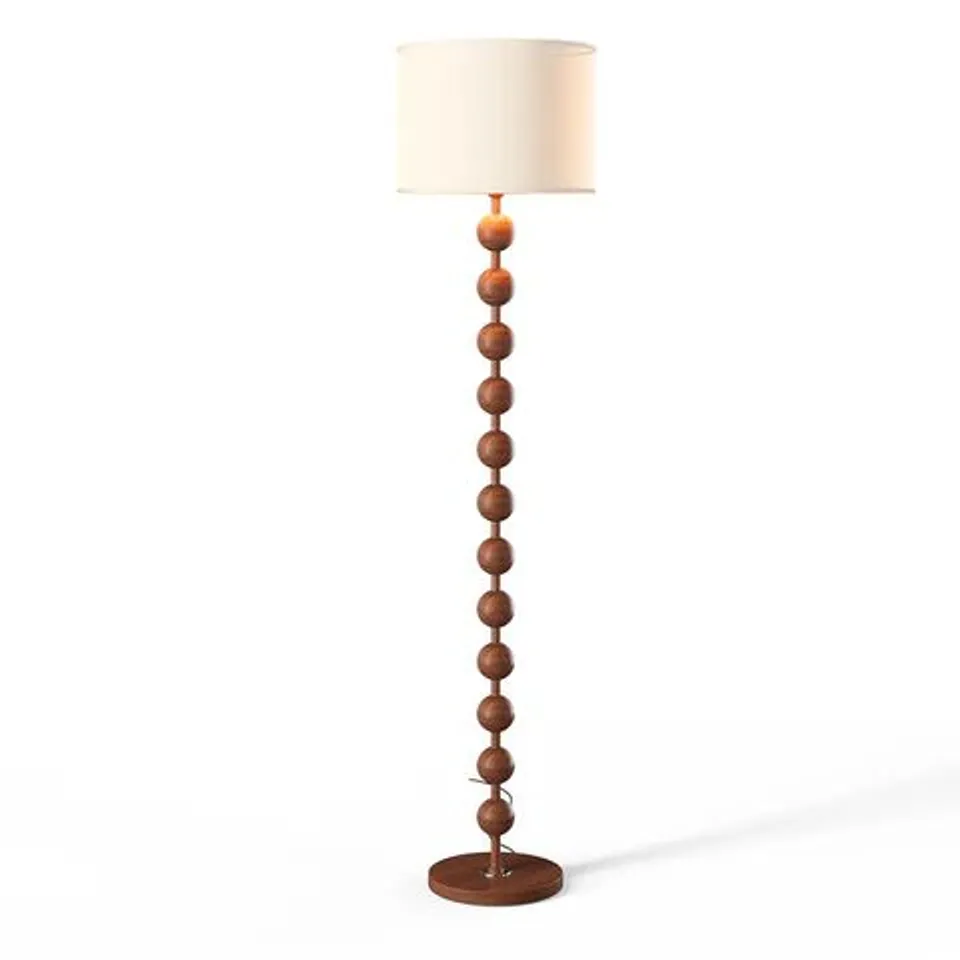 BOXED MID-CENTURY E27 1-LIGHT FABRIC LAMPSHADE FLOOR LAMP WITH FOOT SWITCH