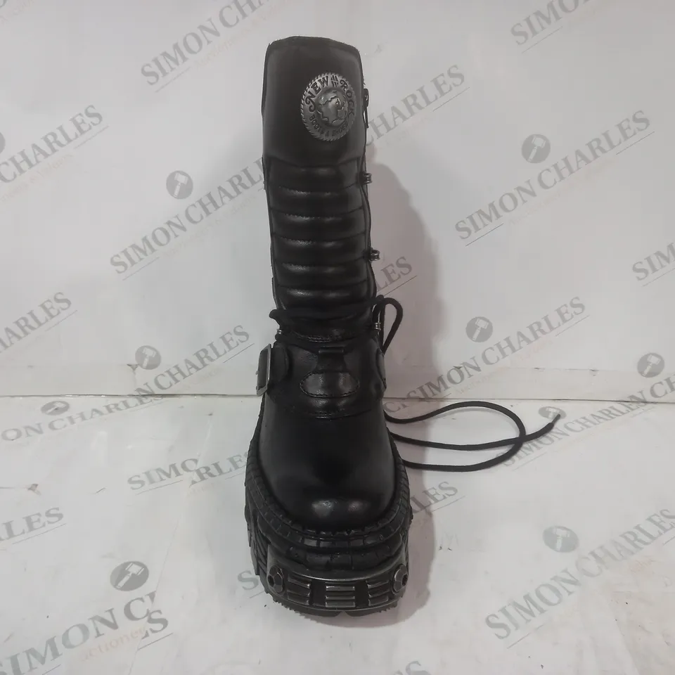 BOXED PAIR OF NEW ROCK BOOTS IN BLACK EU SIZE 36