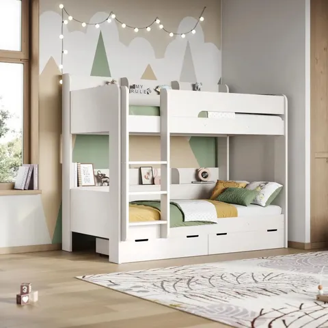 BOXED FLAIR EDDIE STORAGE BUNK BED WITH SHELVES - WHITE (5 BOXES)