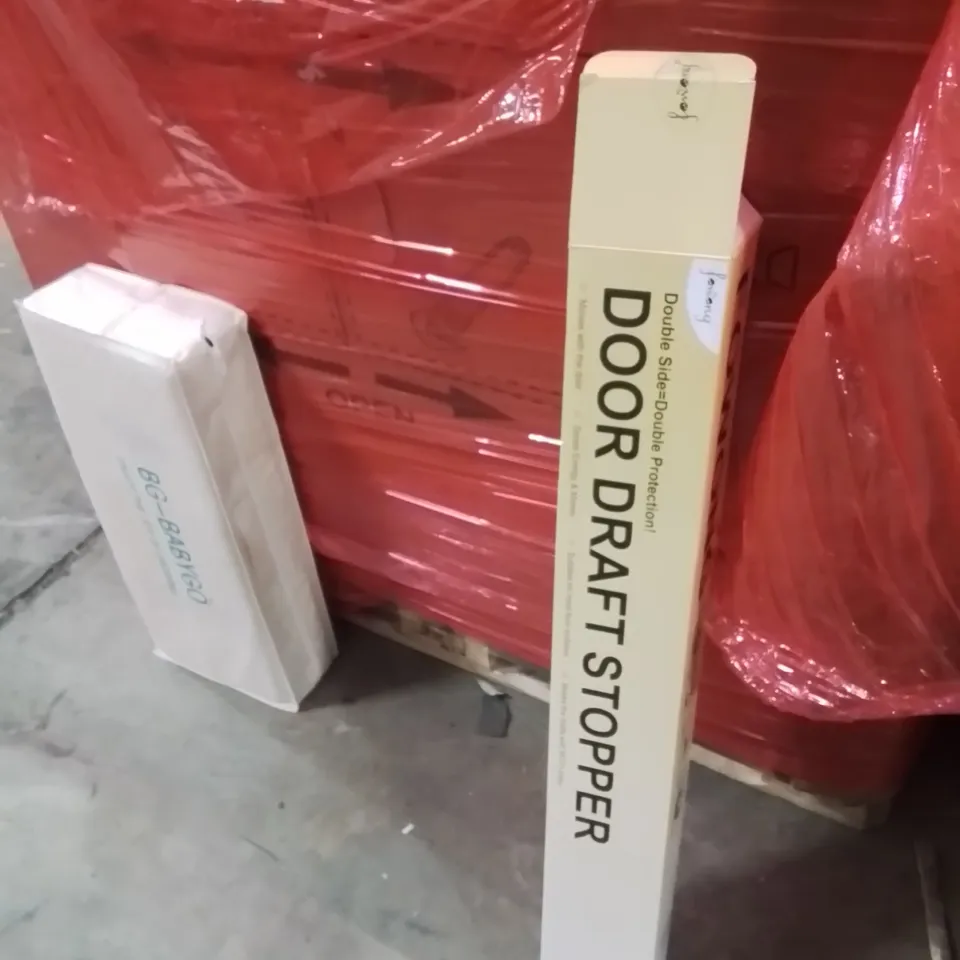 PALLET OF ASSORTED HOUSEHOLD GOODS AND PRODUCTS TO INCLUDE;DRAFT STOPPER,PLAYMAT