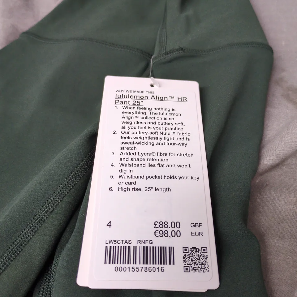 LULULEMON AILGN PANT 25" HIGH RISE GREEN SIZE 4 WITH TAGS