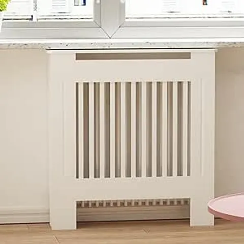 BOXED FATIVO TALL RADIATOR COVER 100CM HIGH WHITE VERTICAL SLAT THICK MDF
