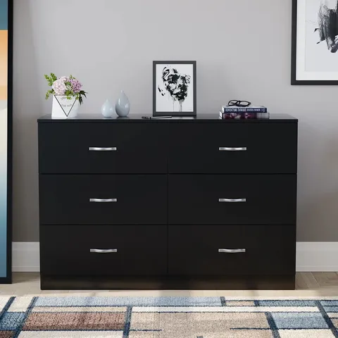 BOXED MAYBERY 6-DRAWER WIDE CHEST OF DRAWERS, BEDROOM DRESSER & STORAGE CABINET (2 BOXES)