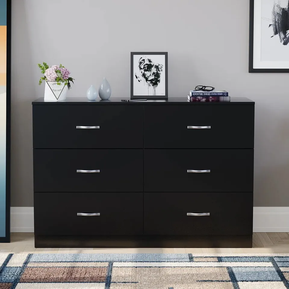 BOXED MAYBERY 6-DRAWER WIDE CHEST OF DRAWERS, BEDROOM DRESSER & STORAGE CABINET (2 BOXES)