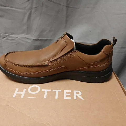 HOTTER DESERT TAN LEATHER SLIP-ON SHOES - UK 9 (US 10, EU 43)