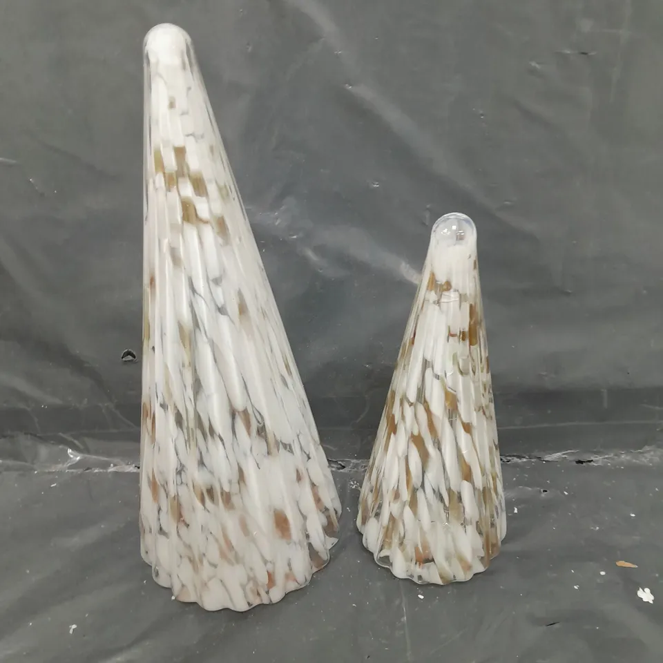 SET OF 2 LIGHT UP MARBLE GLASS CHRISTMAS TREES