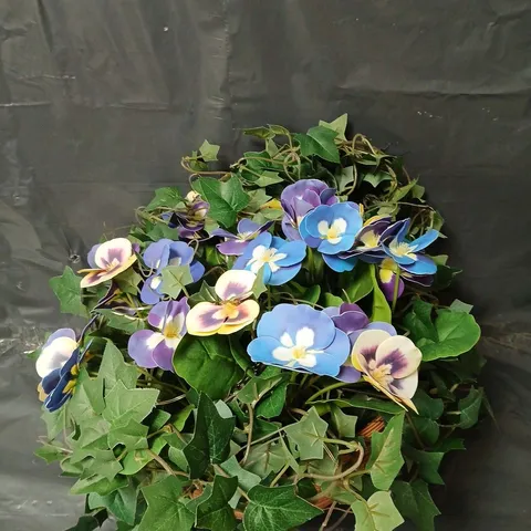 GARDEN REFLECTIONS PRE-LIT FAUX PANSY AND TRAILING IVY HANGING BASKET