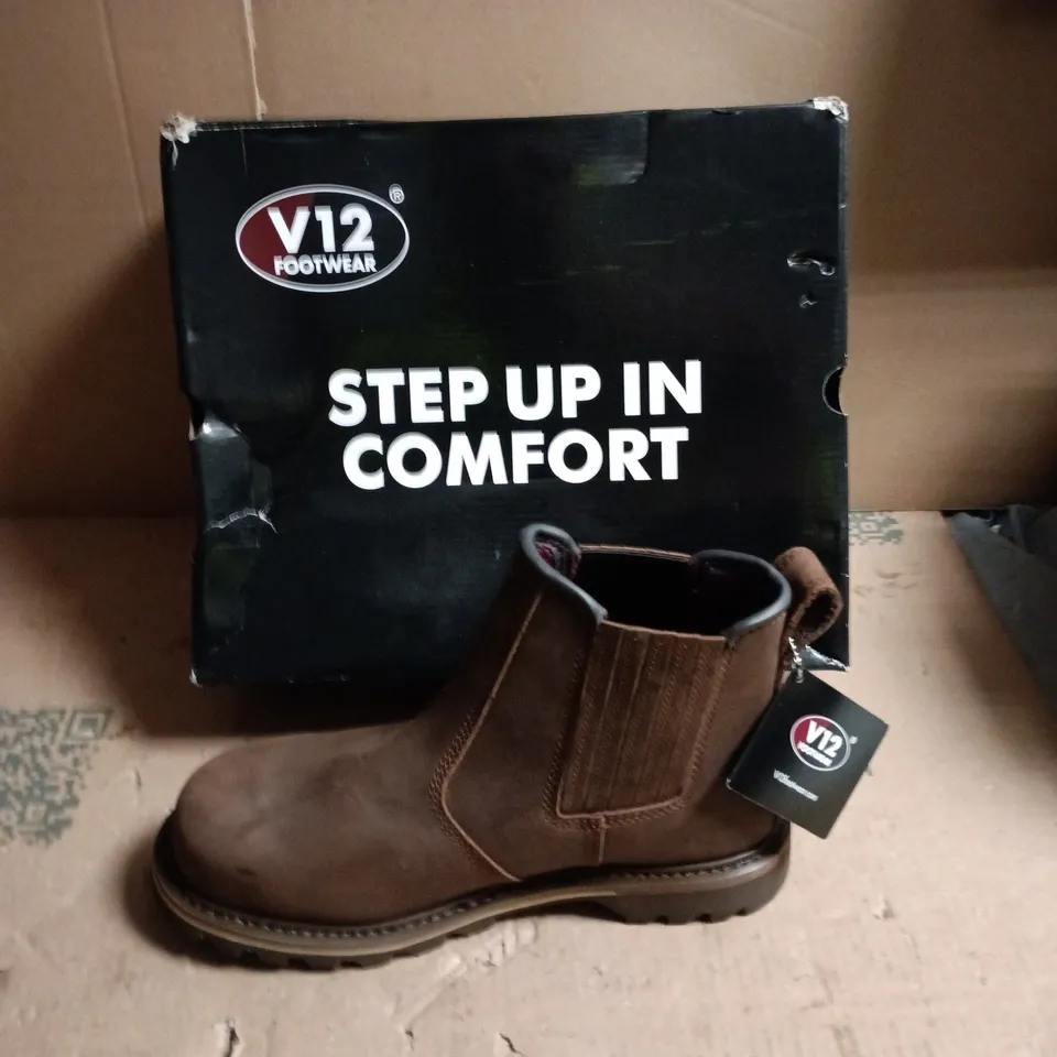 V12 FOOTWEAR BROWN SUEDE CHELSEA BOOT – BOXED - UK SIZE 10 
